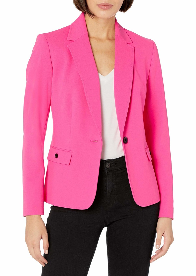 One Button Notch Collar Crepe Jacket | Laura's Fashion