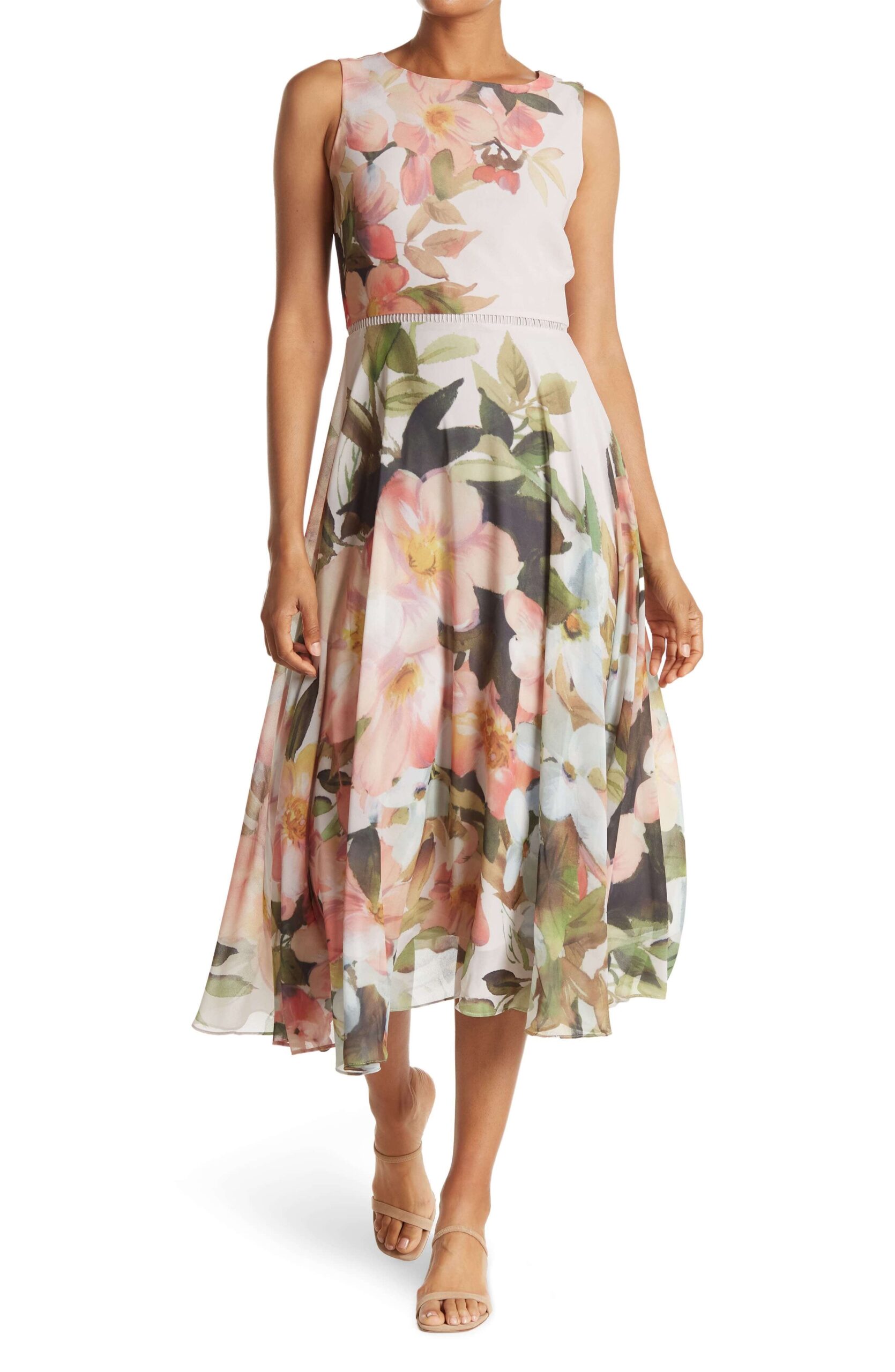 Floral Printed Sleeveless Midi Dress ...